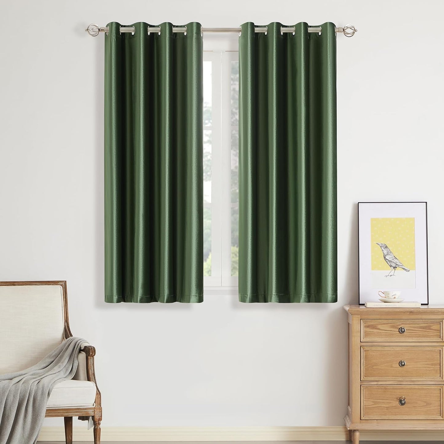BULBUL Velvet Emerald Olive Green Curtains for Living Room