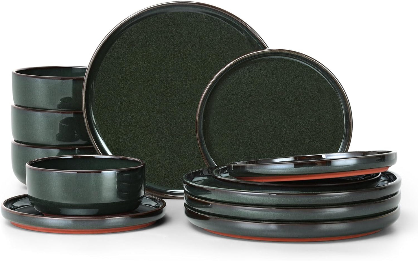 E-far Stoneware Dinnerware Sets for 4, Elegant 12 Piece Set