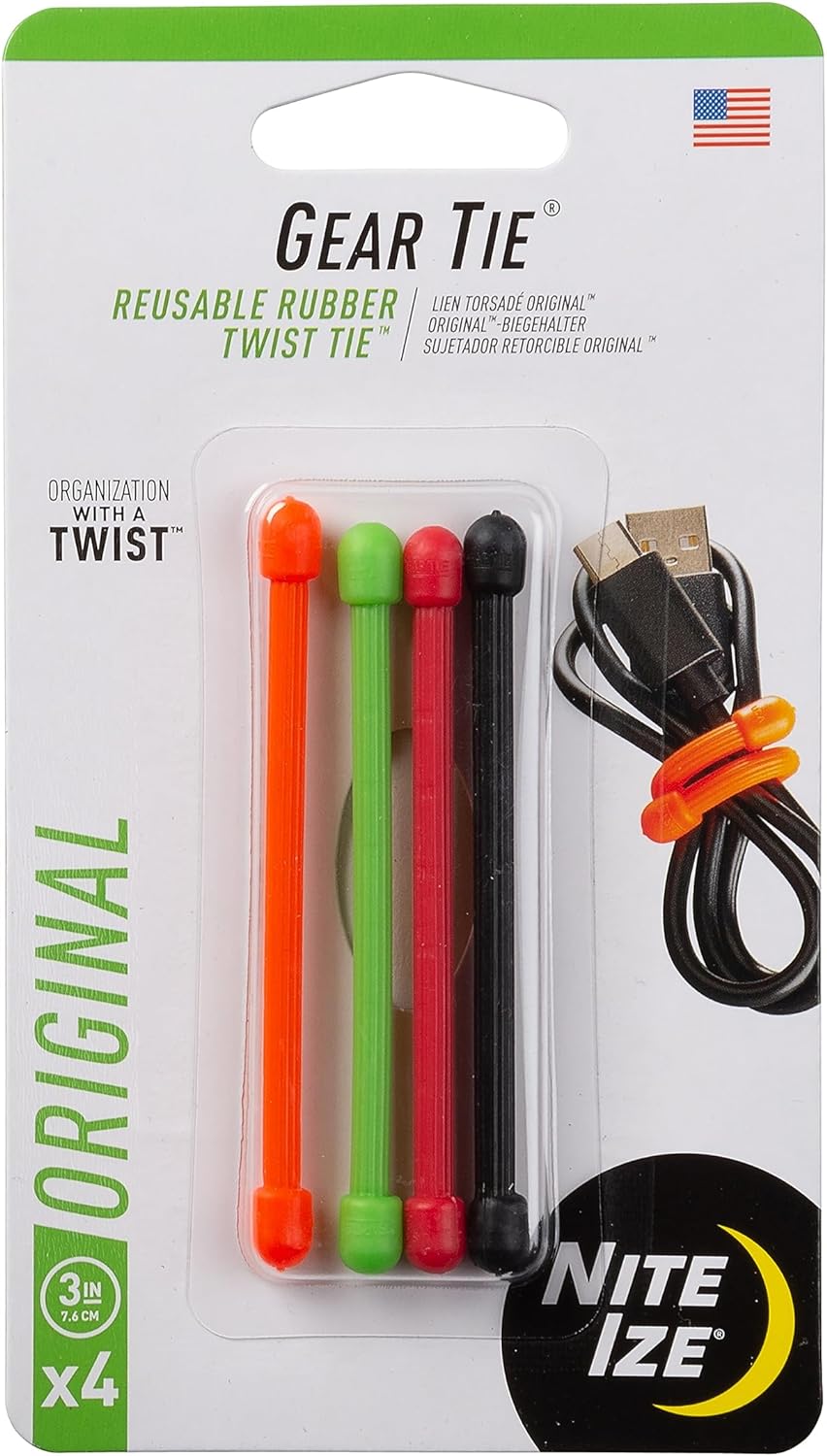 Nite Ize 3-Inch Reusable Rubber Twist Ties - 4-Pack