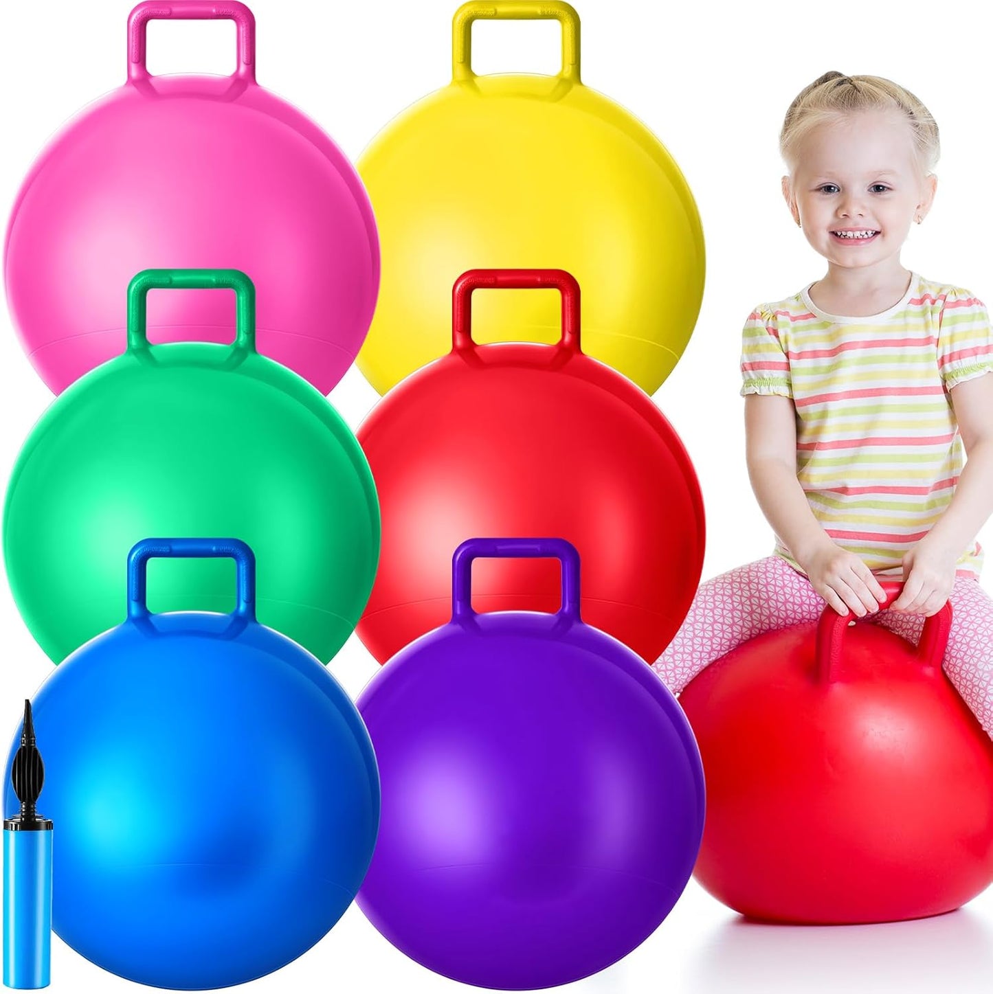 Hopper Ball Set for Kids - 6 Colorful Inflatable Balls