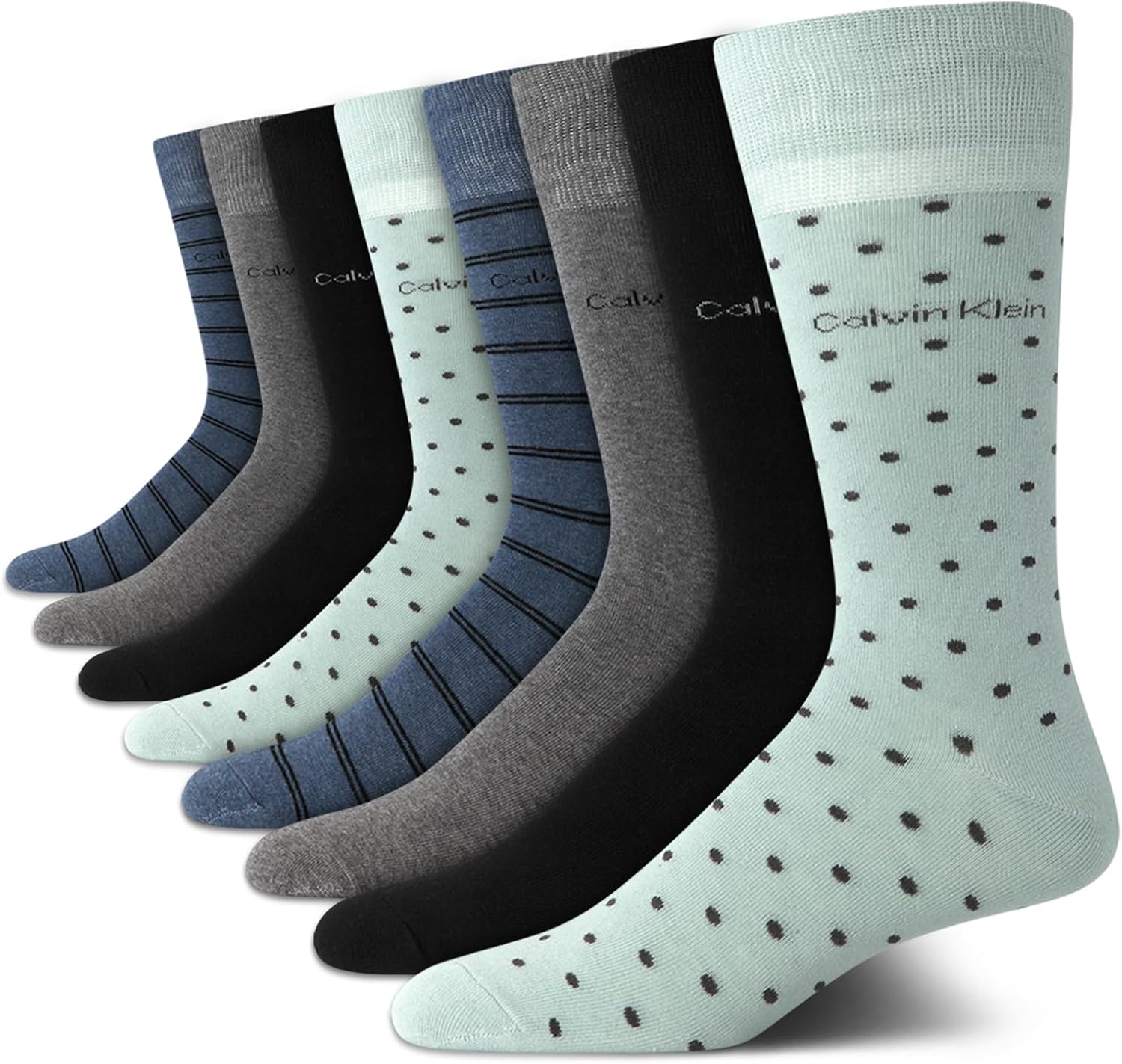 Calvin Klein Men's Dress Socks - 8 Pack Cotton Blend Crew Socks