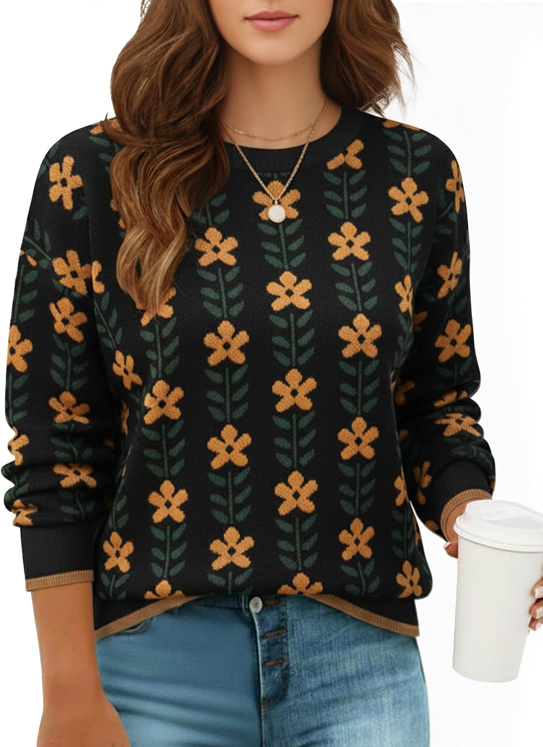 Women's Fall Pullover Sweater Long Sleeve Cute Crewneck Top