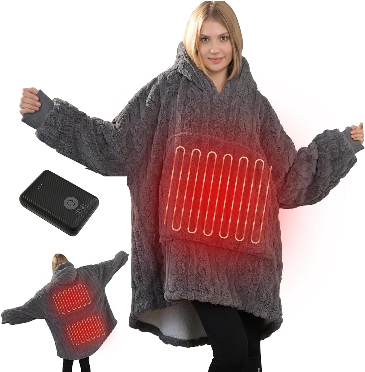 Dowin Heated Wearable Blanket Hoodie - Battery Powered Comfort