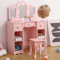 Kids Vanity Set With Mirror - 2 in 1 Princess Vanity Table and Stool