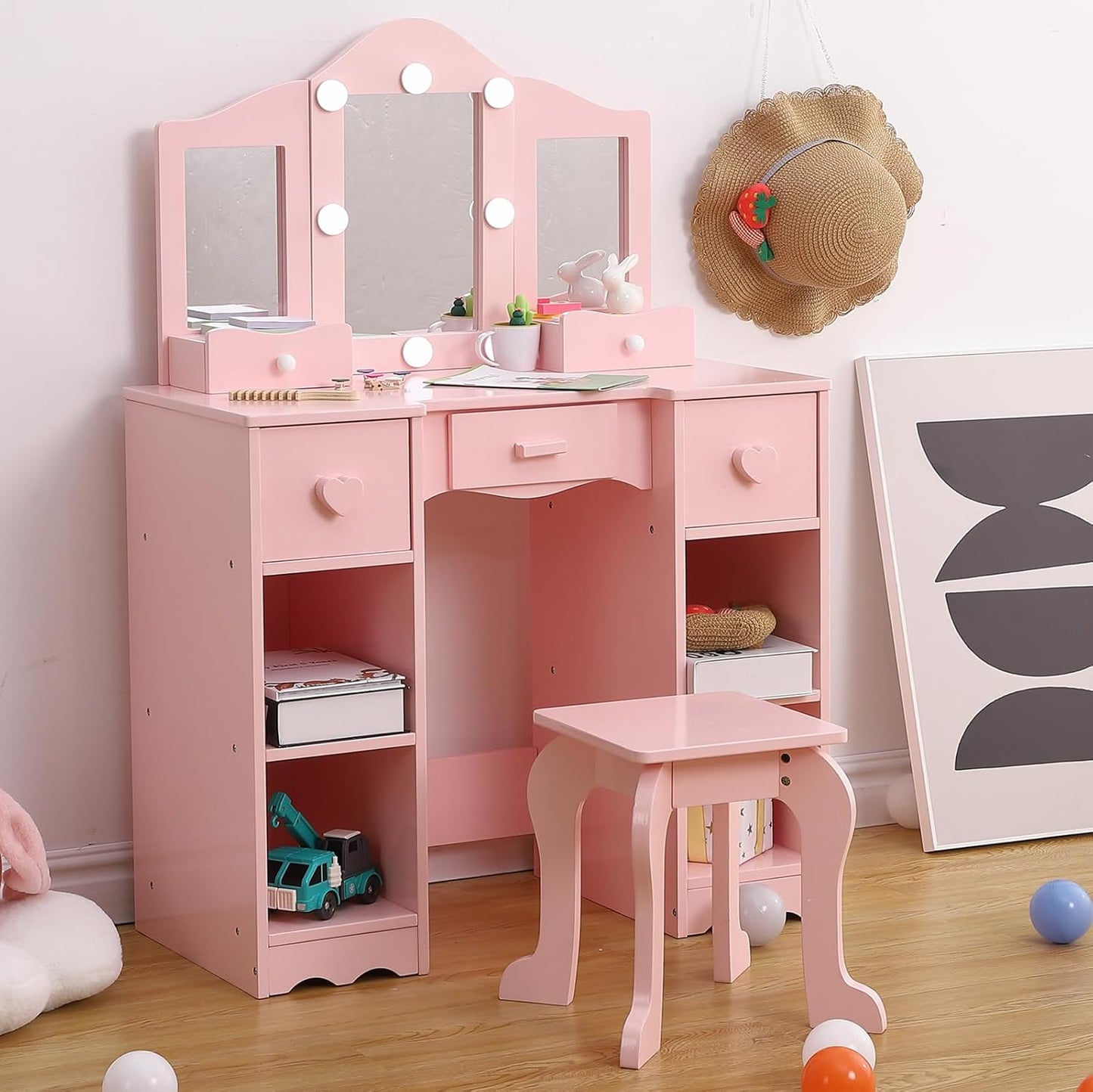 Kids Vanity Set With Mirror for Little Girls - 2 in-1 Design