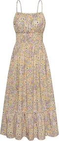 Womens 2025 Floral Smocked Maxi Dress - Sleeveless Beachwear
