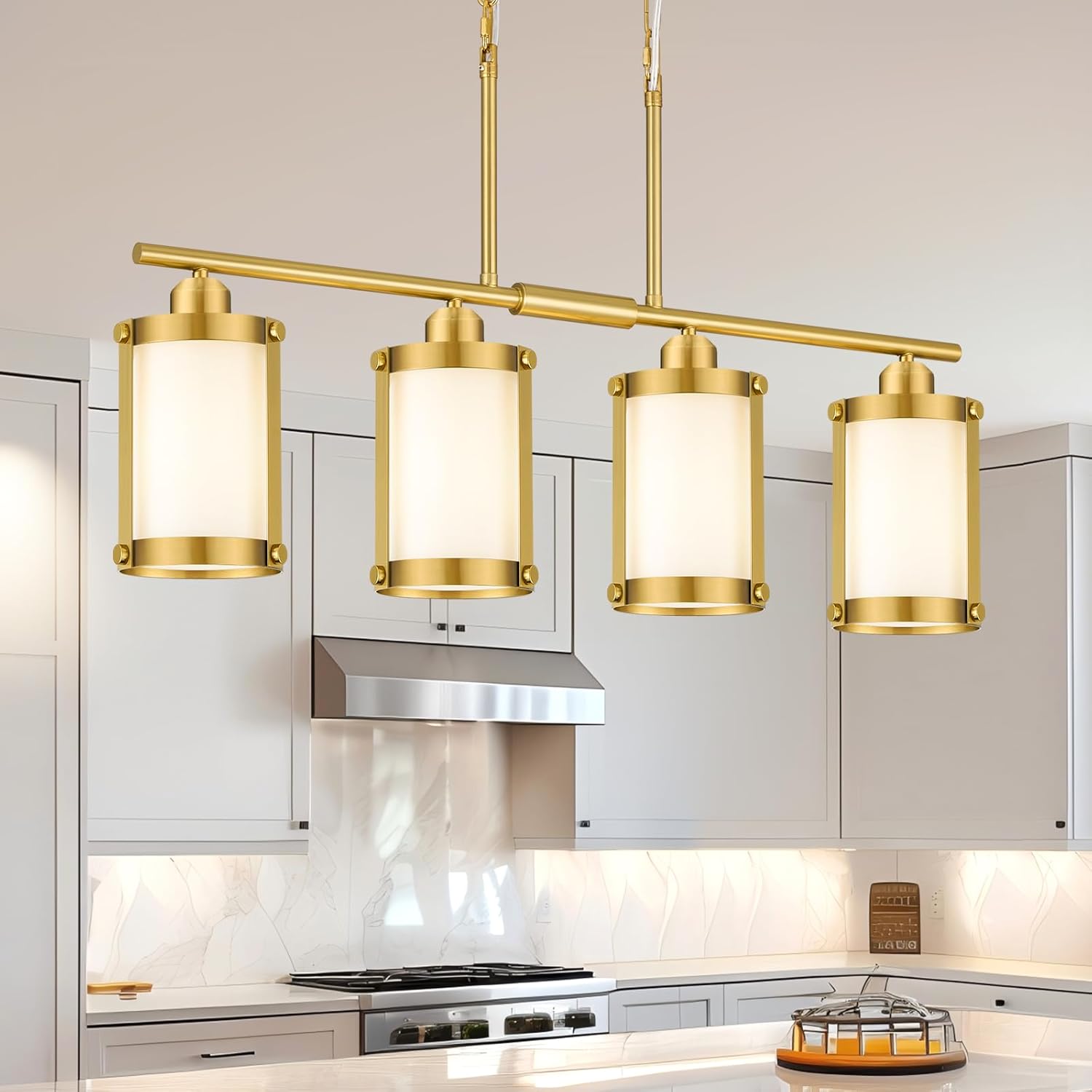 4-Light Kitchen Island Lighting with Brushed Gold Finish