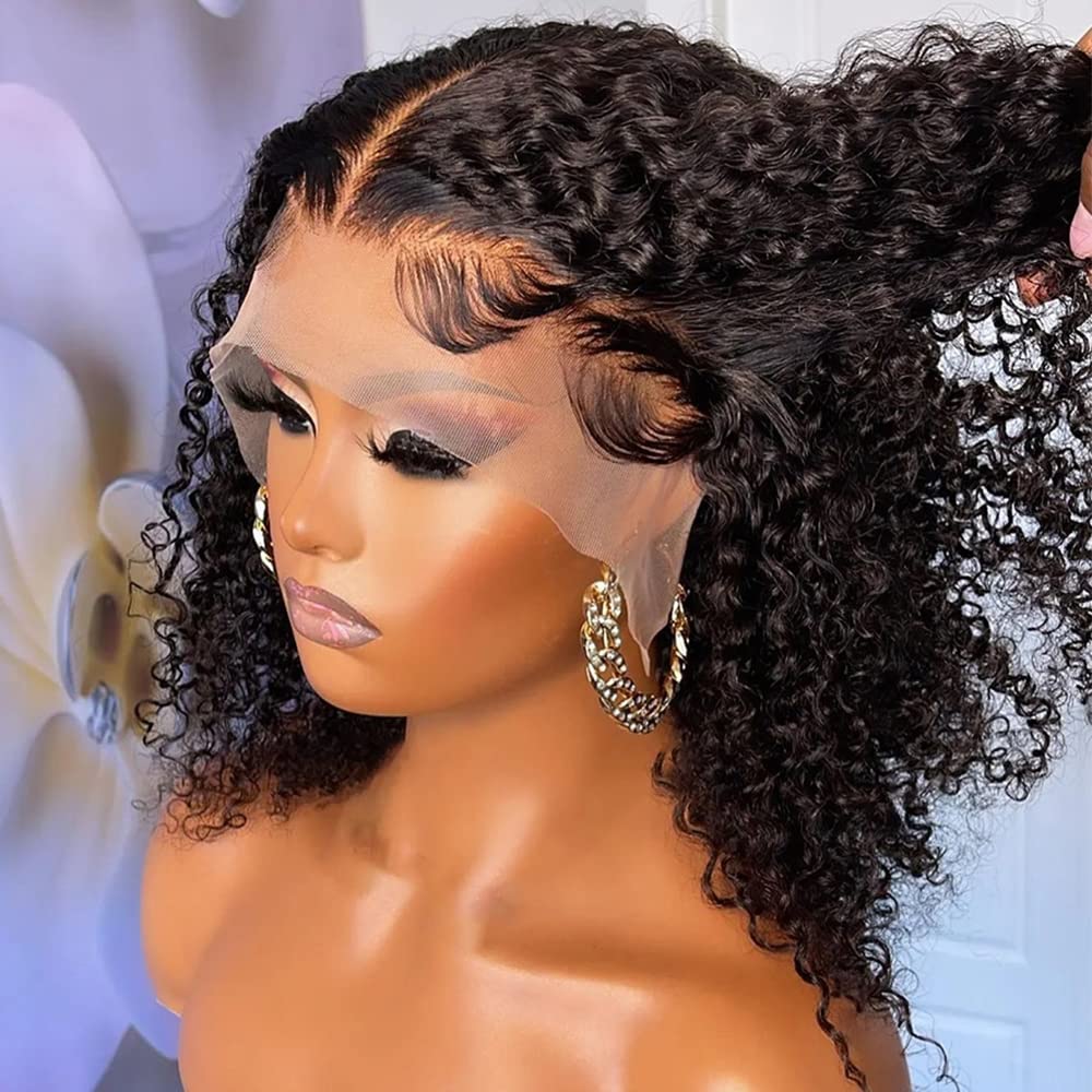 Curly Bob Wig Human Hair 12 Inch Glueless Lace Front Wigs