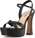 Platform Heels for Women Chunky High Heel Sandals - Comfortable Raffia