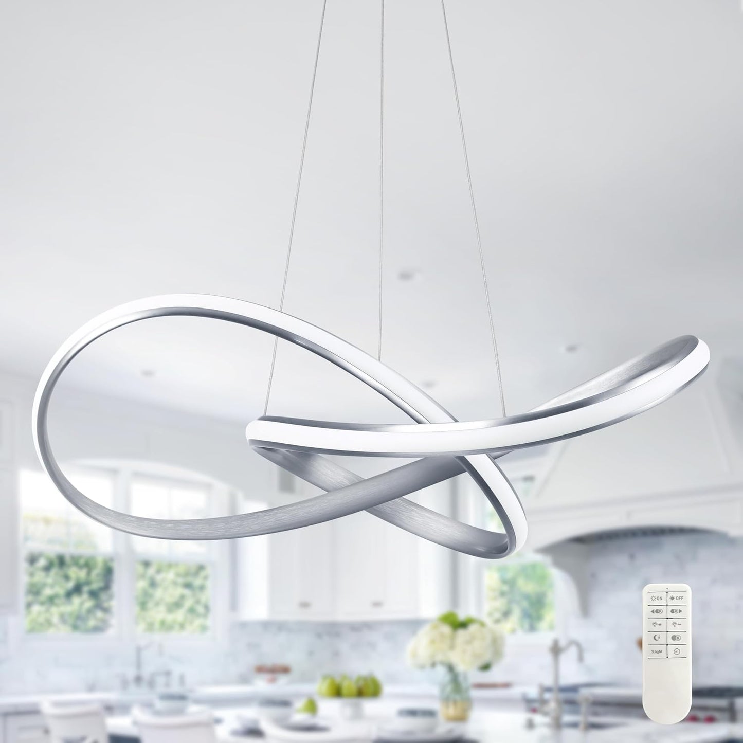 Modern LED Pendant Light Fixture with Adjustable Height and Remote