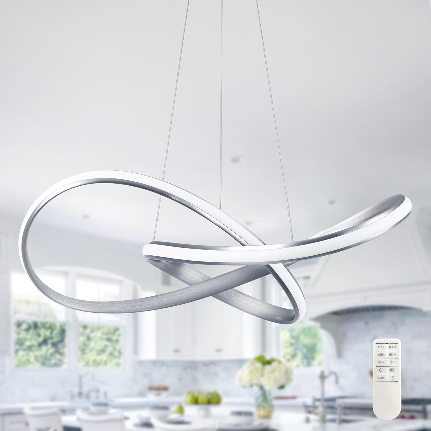 Modern LED Pendant Light Fixture with Adjustable Height and Remote