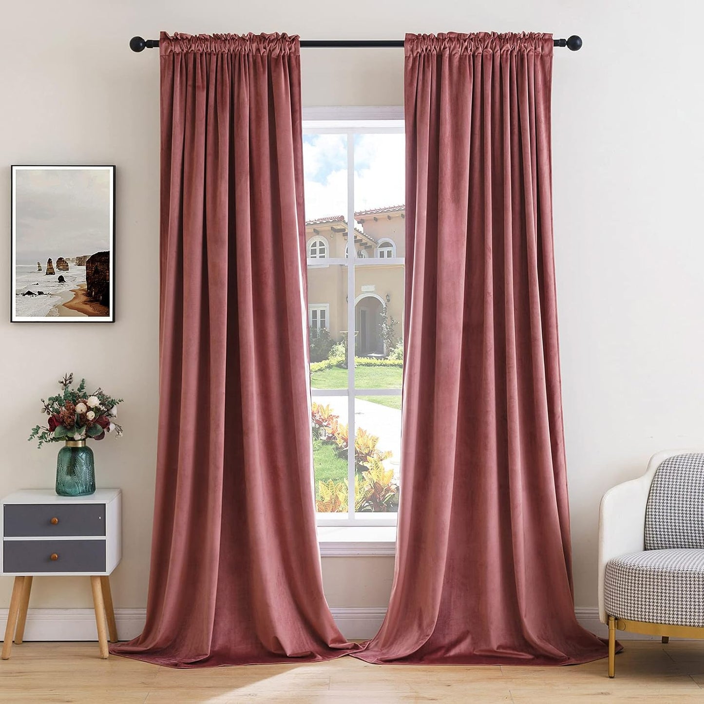 MIULEE Dusty Rose Pink Velvet Curtains for Elegant Living Spaces