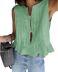 Bow Front Tie Tank Top Pleated Babydoll - Cute Summer Tank Cicy
