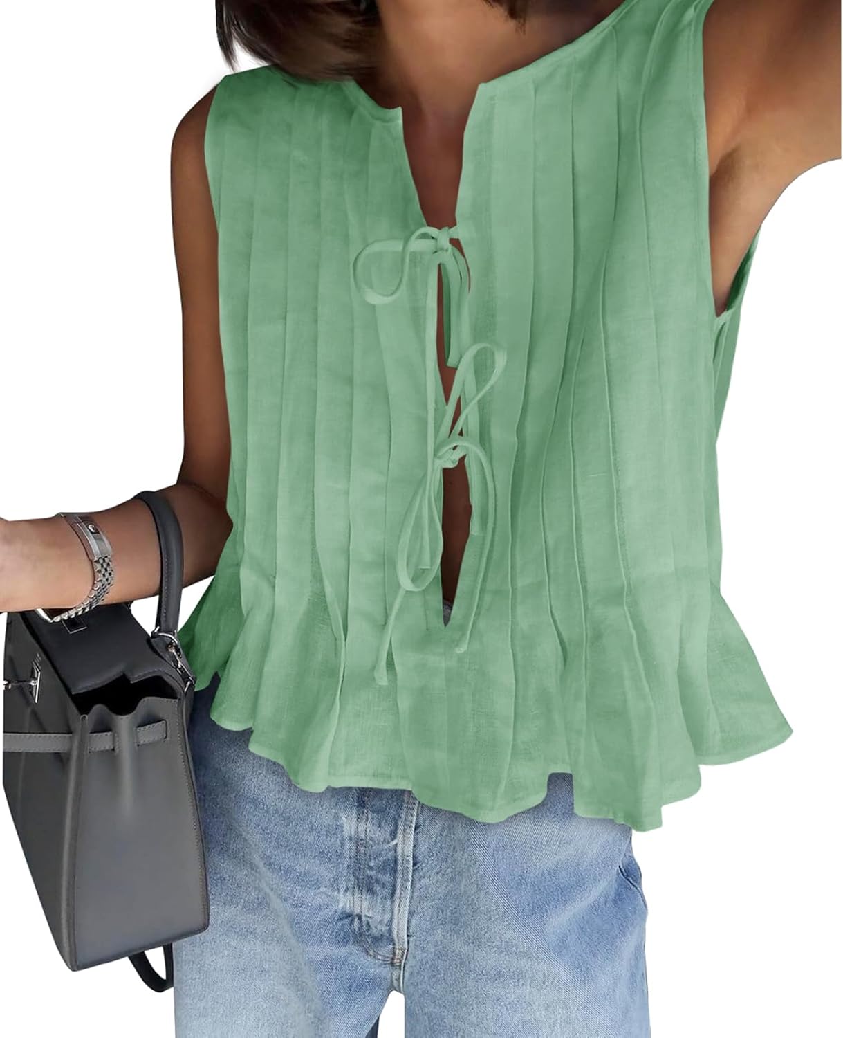 Cicy Bell Womens Bow Front Tie Tank Tops for Summer Outfits
