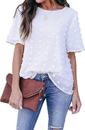 Womens Chiffon Blouse Short Sleeve Pom Pom Top - Lightweight Summer