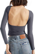 Backless Women Long Sleeve Top - Double Lined Soft Fit