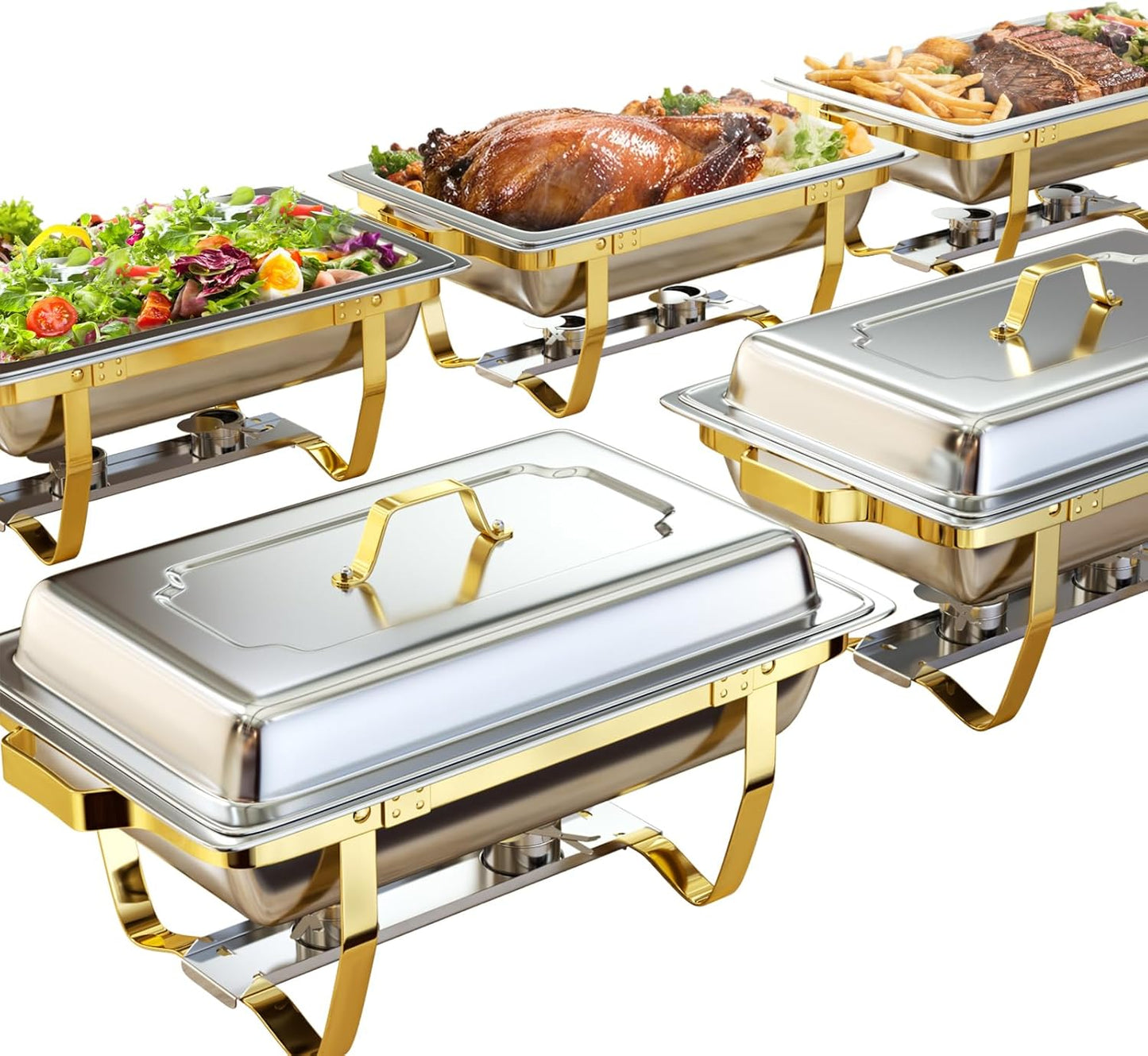 Chafing Dishes for Buffet 6 Pack - Elegant Gold and Silver Set