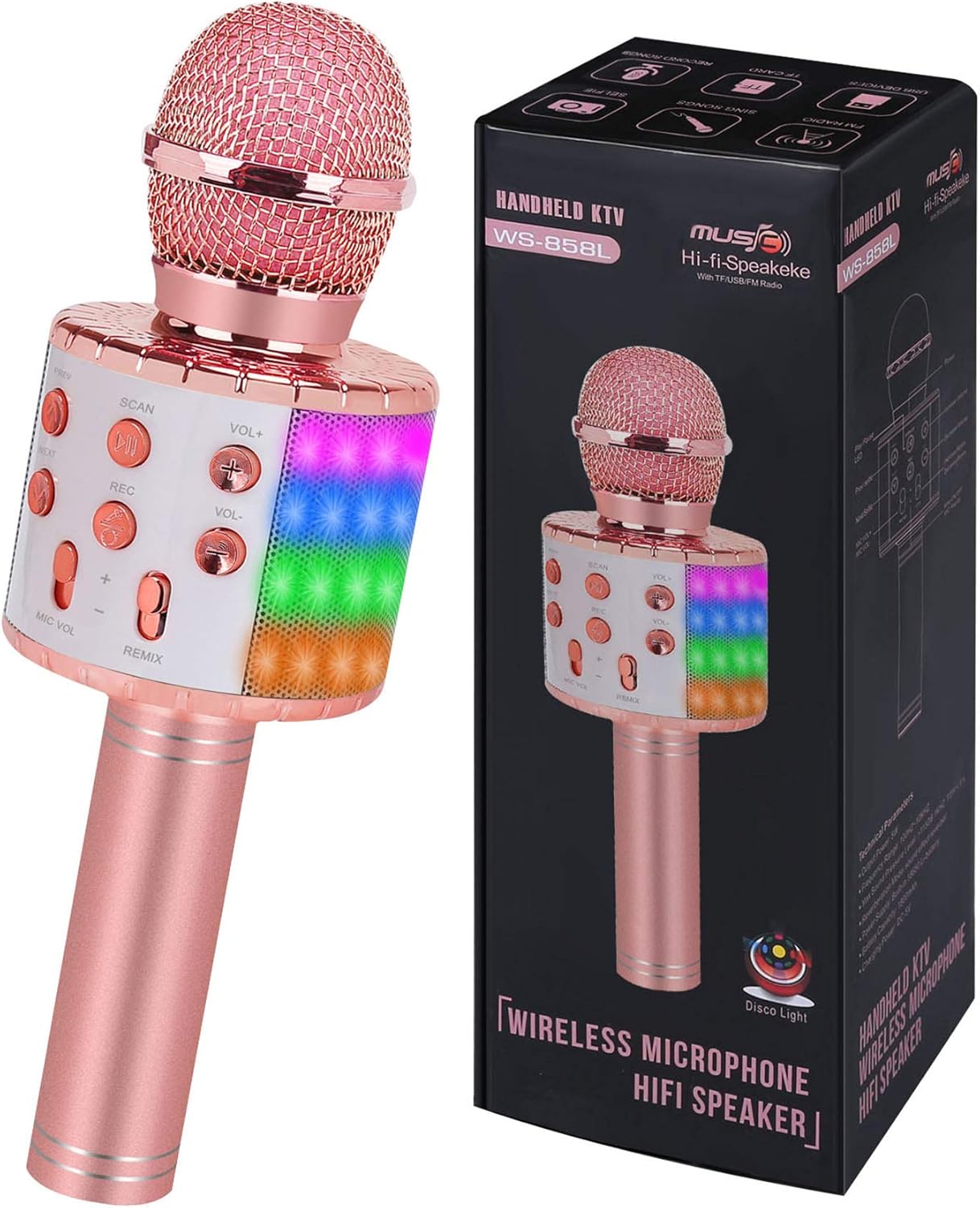 Wireless Bluetooth Karaoke Mic: LED Lights, Perfect Gift for Singing Fun