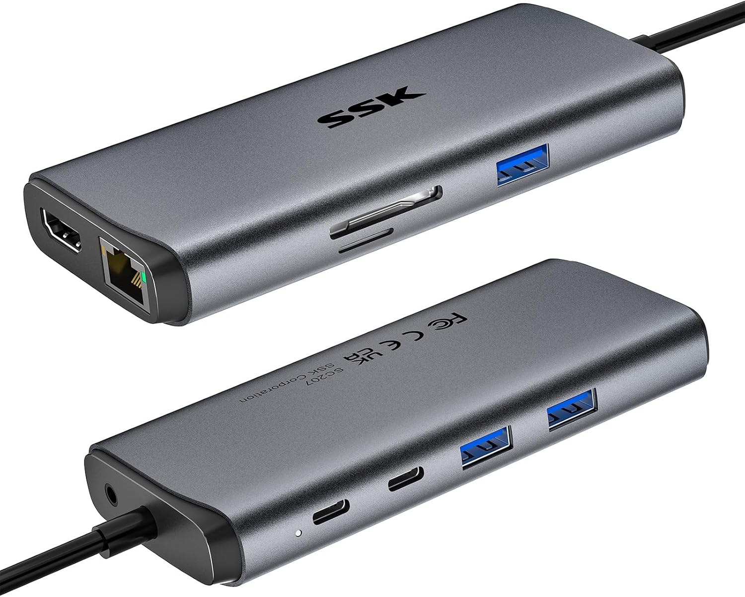 SSK USB C Hub for Laptop: 10Gbps Dock with HDMI 4K 60Hz