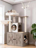 Heybly Cat Tree Wood Litter Box Enclosure - All-in-One Cat Tower