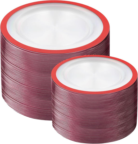 200PCS Red Plastic Plates for Parties - Heavy Duty Disposable
