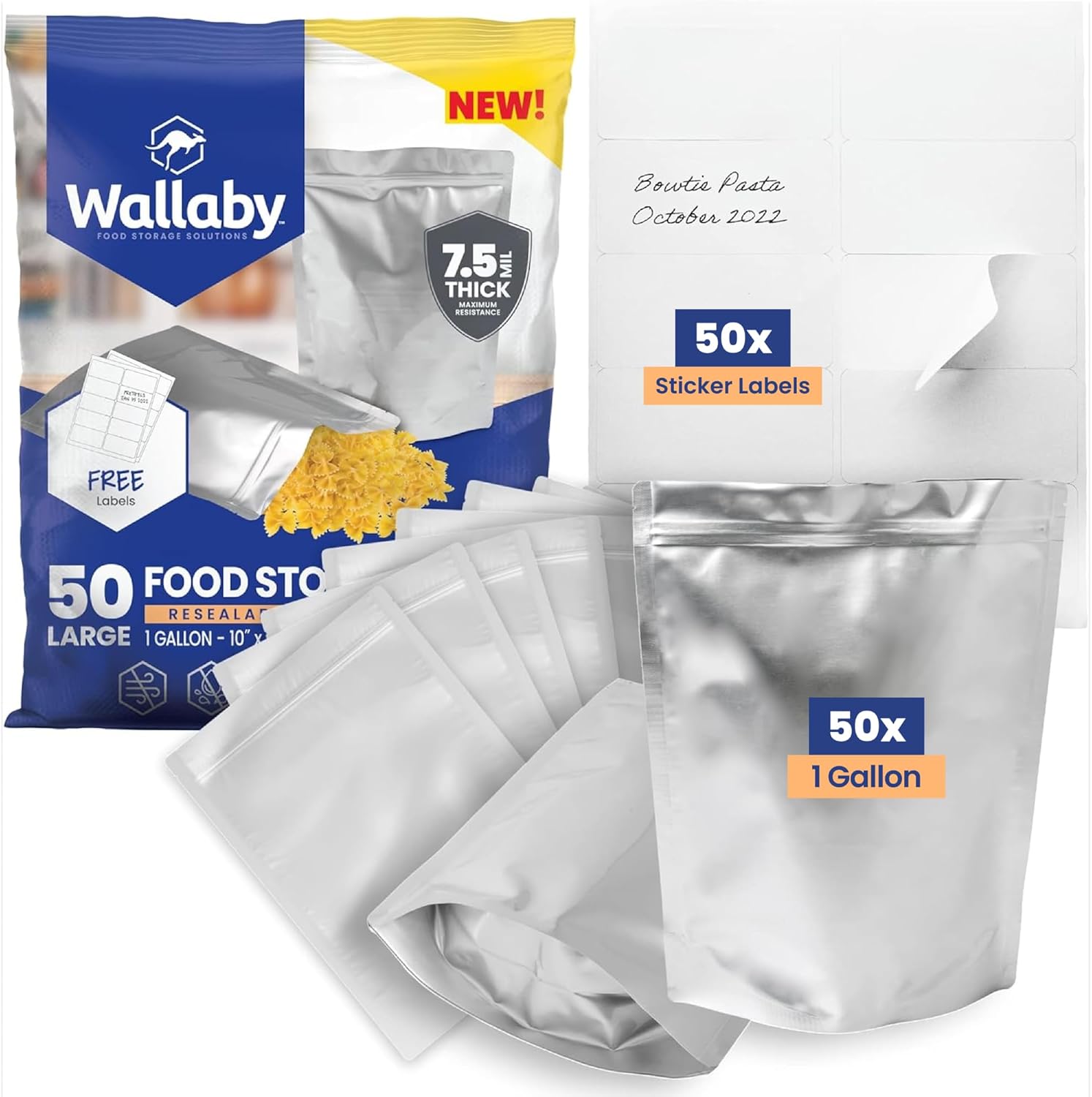 Wallaby 1-Gallon Gusset Mylar Bags for Food Storage