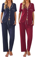 Womens Pajamas Short Sleeve 2 Pack Notch Collar Button Up - Cozy Sets
