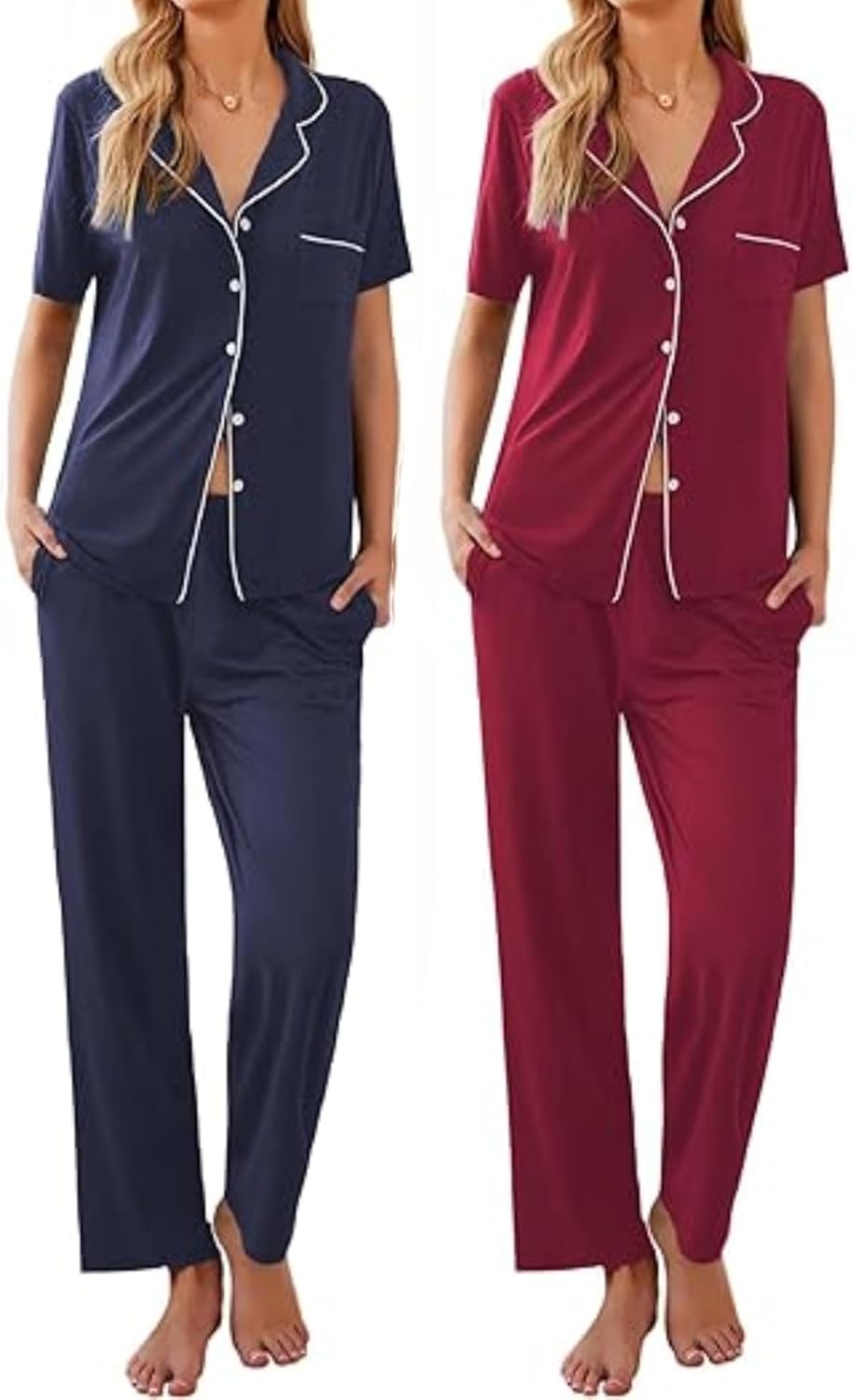 Ekouaer Womens Pajamas Short Sleeve Pjs Cozy Sleepwear Sets