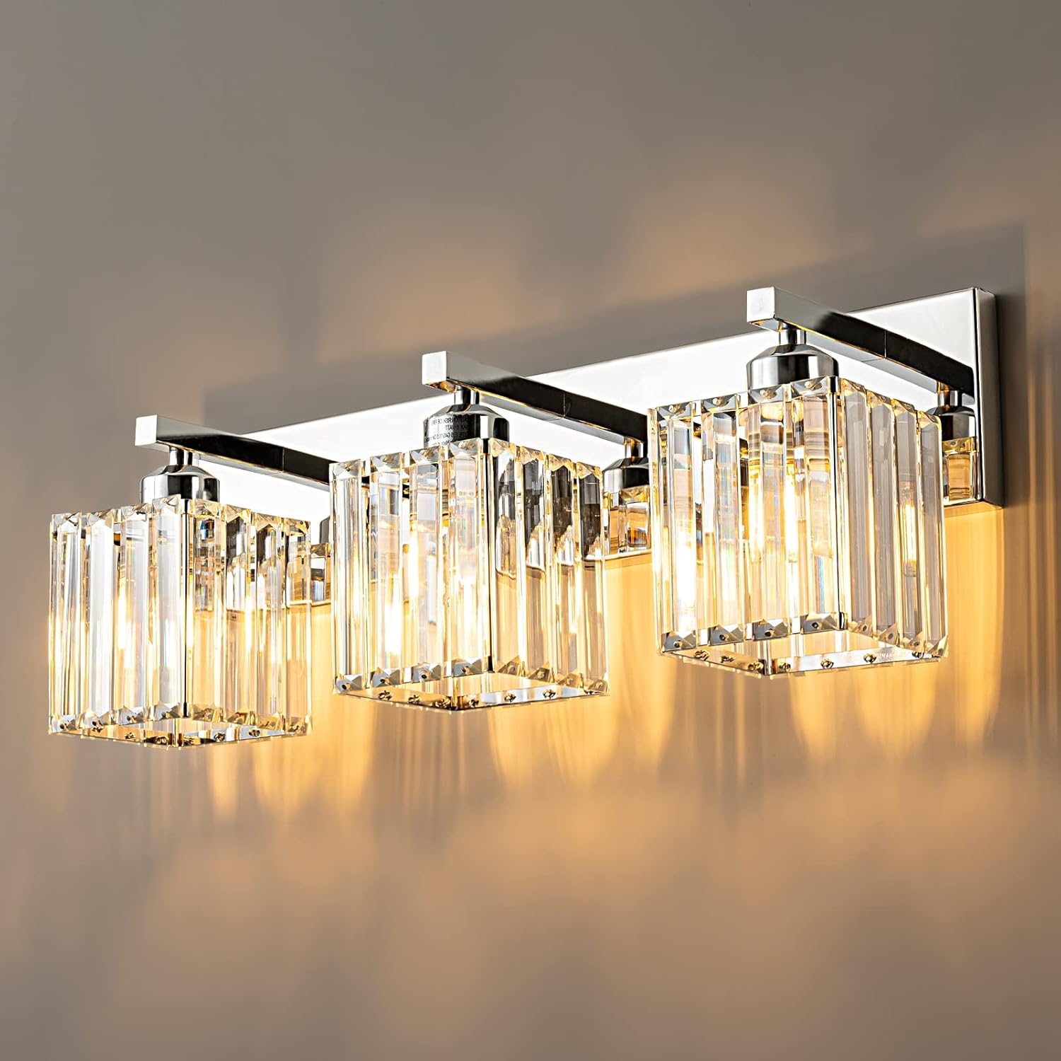 Modern Bathroom Vanity Light with Chrome Crystal Design