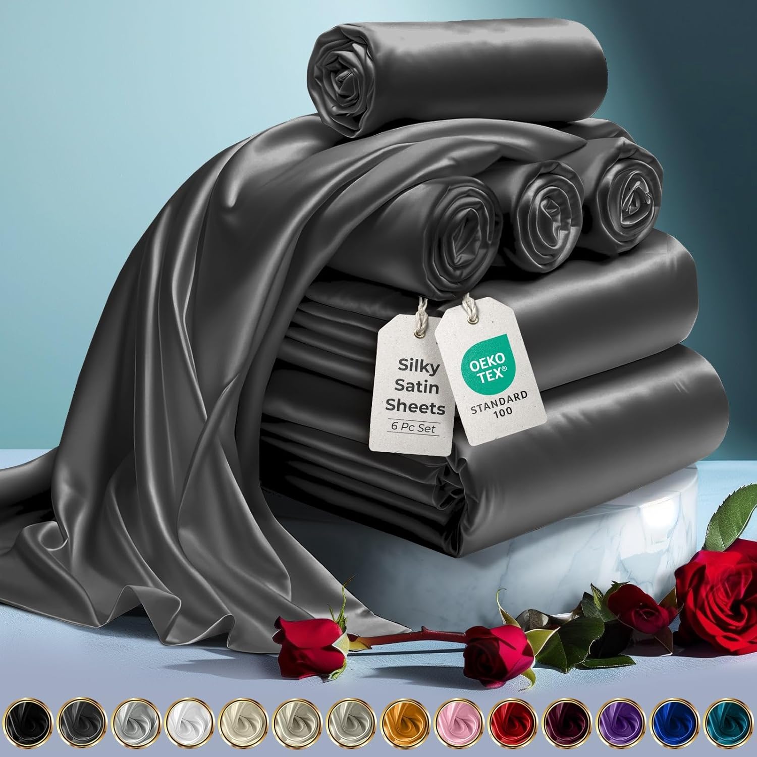 DECOLURE Satin Bed Sheets - Luxury Silky Full Size Bedding Set