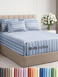 Extra Deep Cal King Sheet Set - 6 Piece Cooling Blue Striped