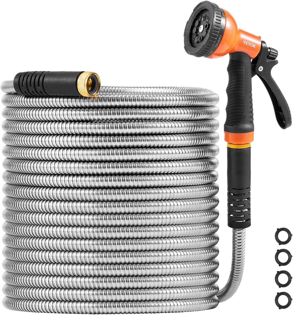 VEVOR 75 ft Metal Garden Hose - Durable, Flexible & Kink-Free