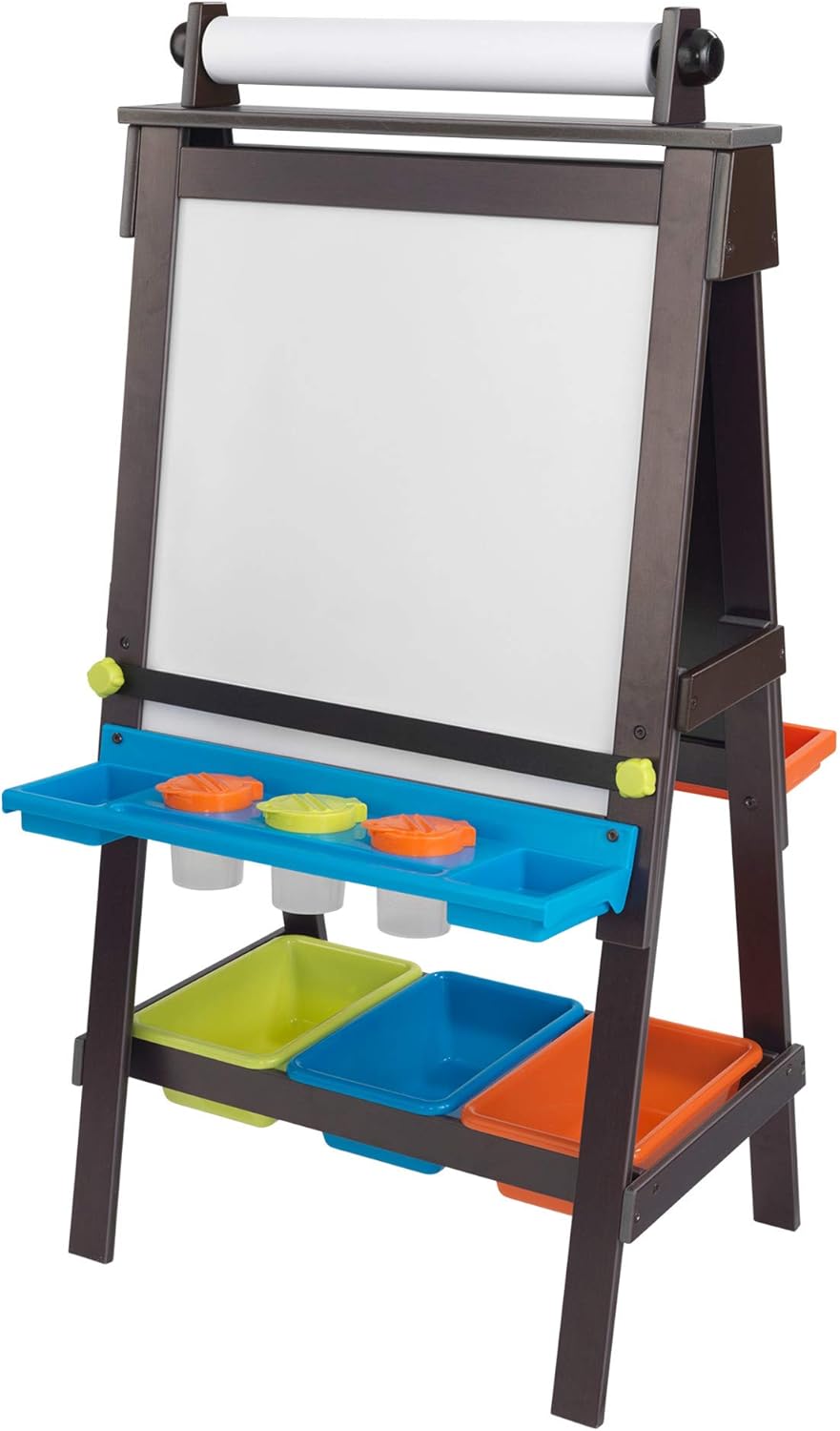KidKraft Wooden Storage Easel with Dry Erase and Chalkboard