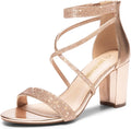 DREAM PAIRS Women's Chunk Low Heel Pump Sandals - Sparkle Lift