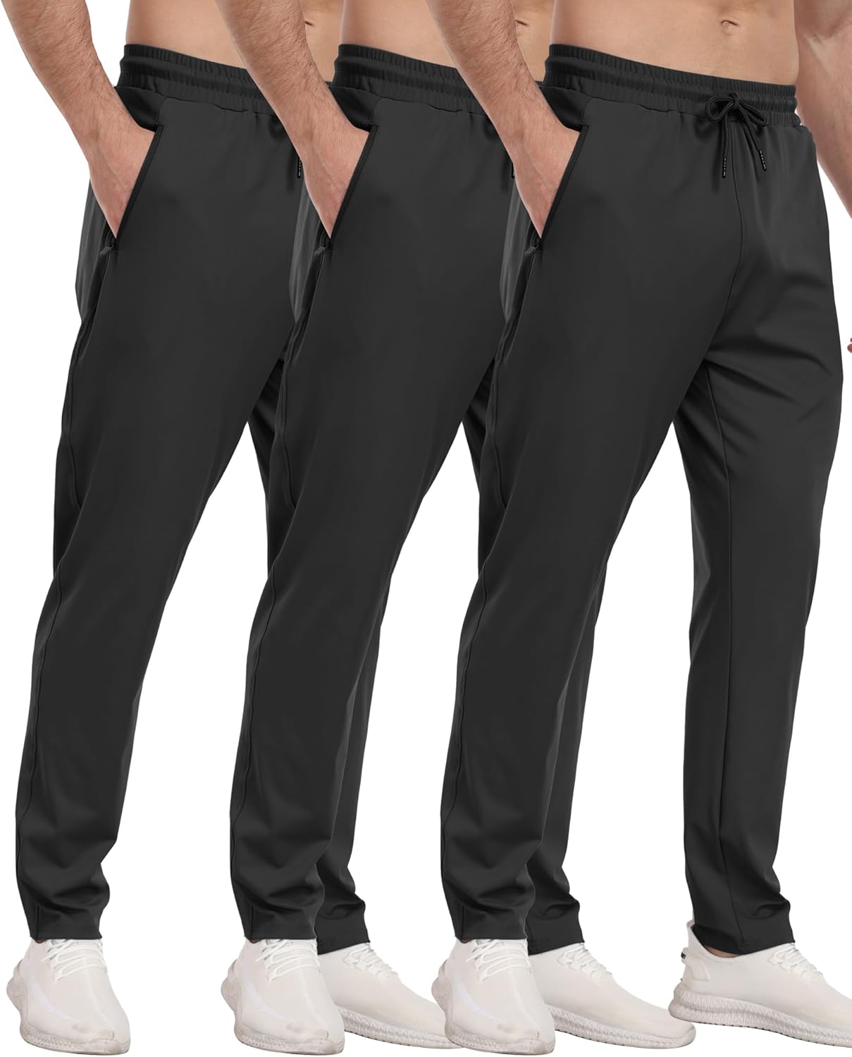 3 Pack Mens Athletic Sweatpants with Zipper Pockets for Gym