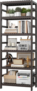 FOTOSOK 6-Tier Bamboo Shelf - Adjustable Storage Bookcase