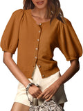 Saodimallsu Womens Puff Short Sleeve Cardigan Lightweight Summer Knit