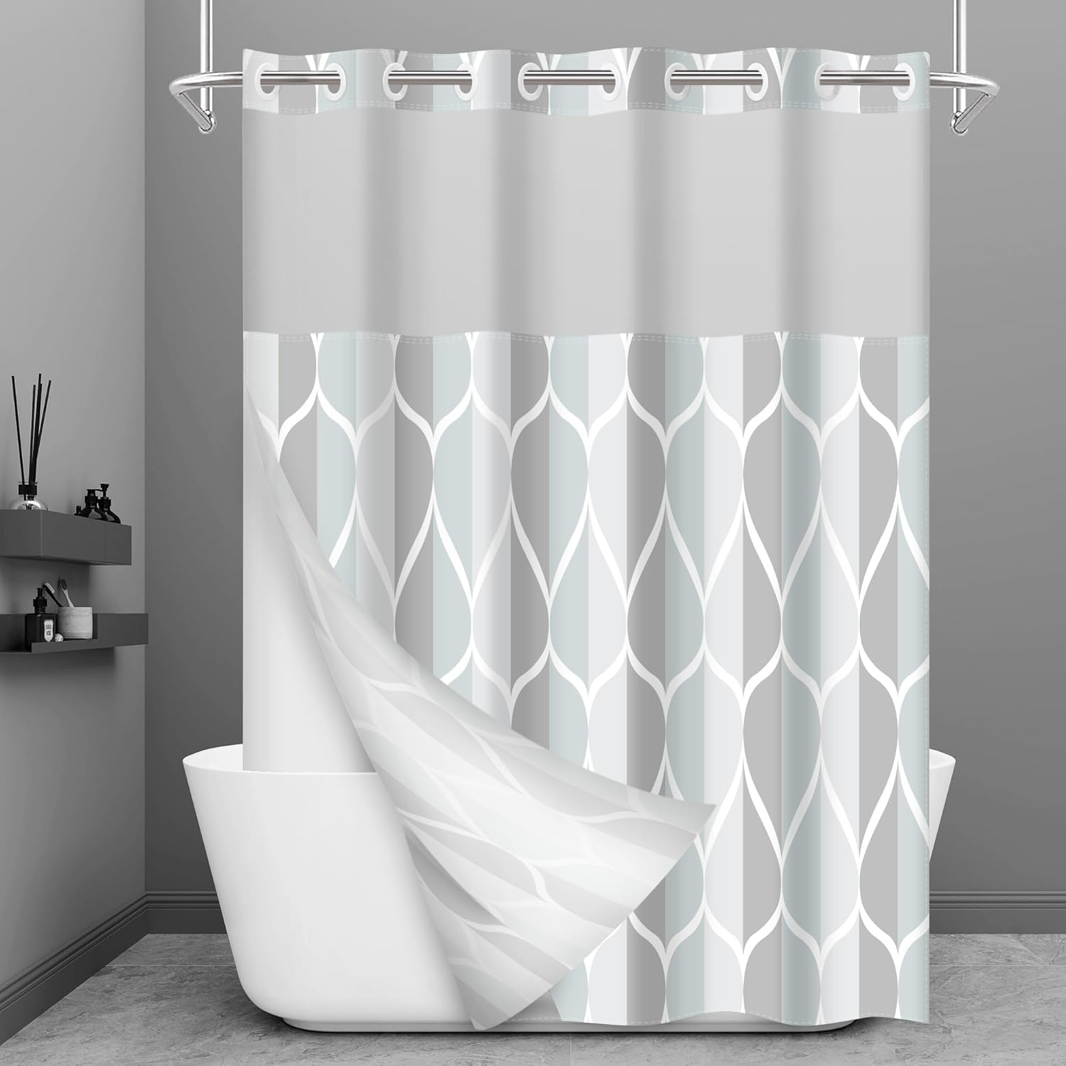 Yiatn Hotel Style Grey Shower Curtain Set - Waterproof, Modern design