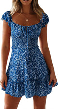 YOBECHO Womens Summer Sweetheart Collar Printed Ruffle Mini Dress is
