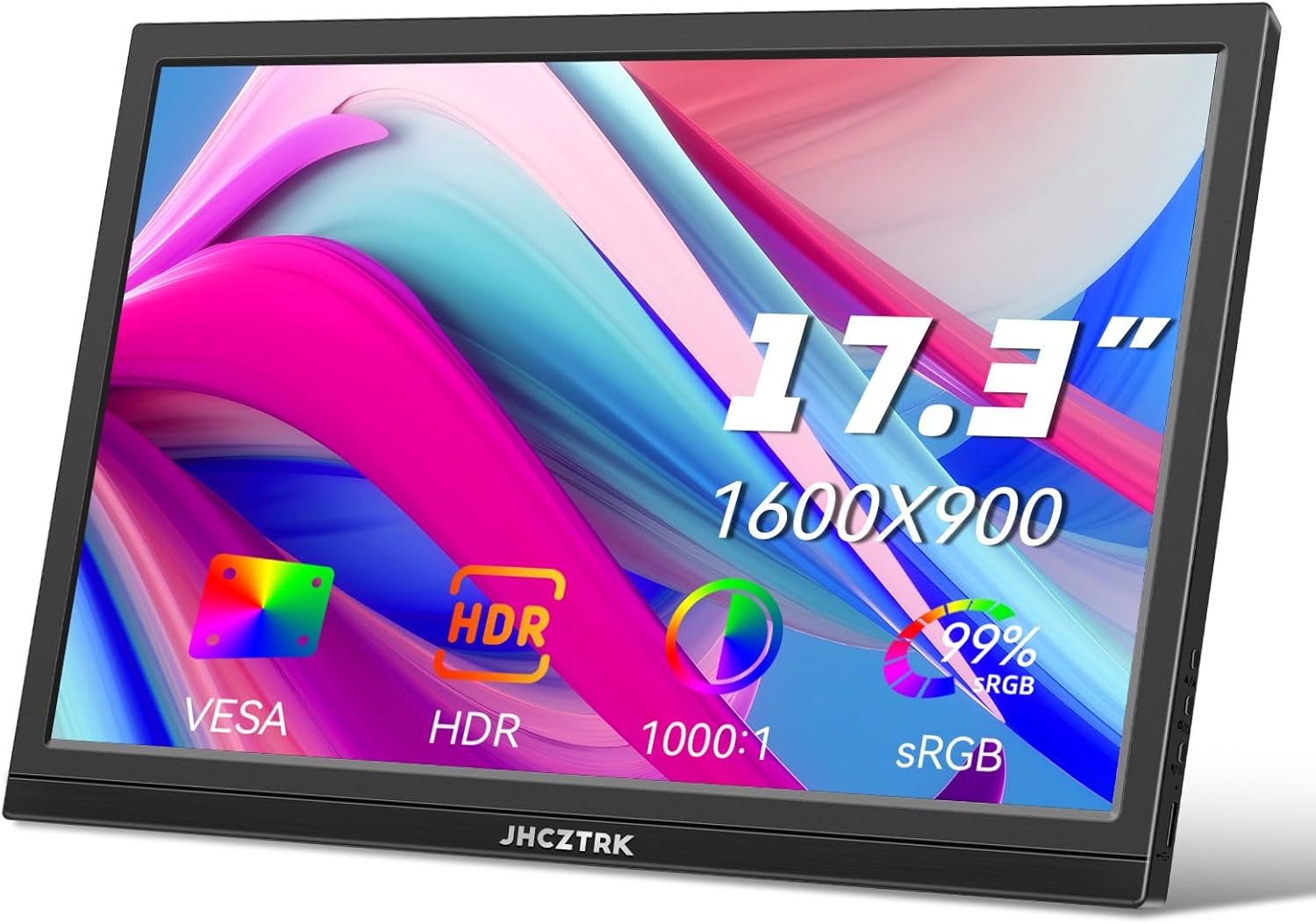 Portable 17.3 HD Monitor - HDMI Type-C, Built-In Speakers, Tripod Stand