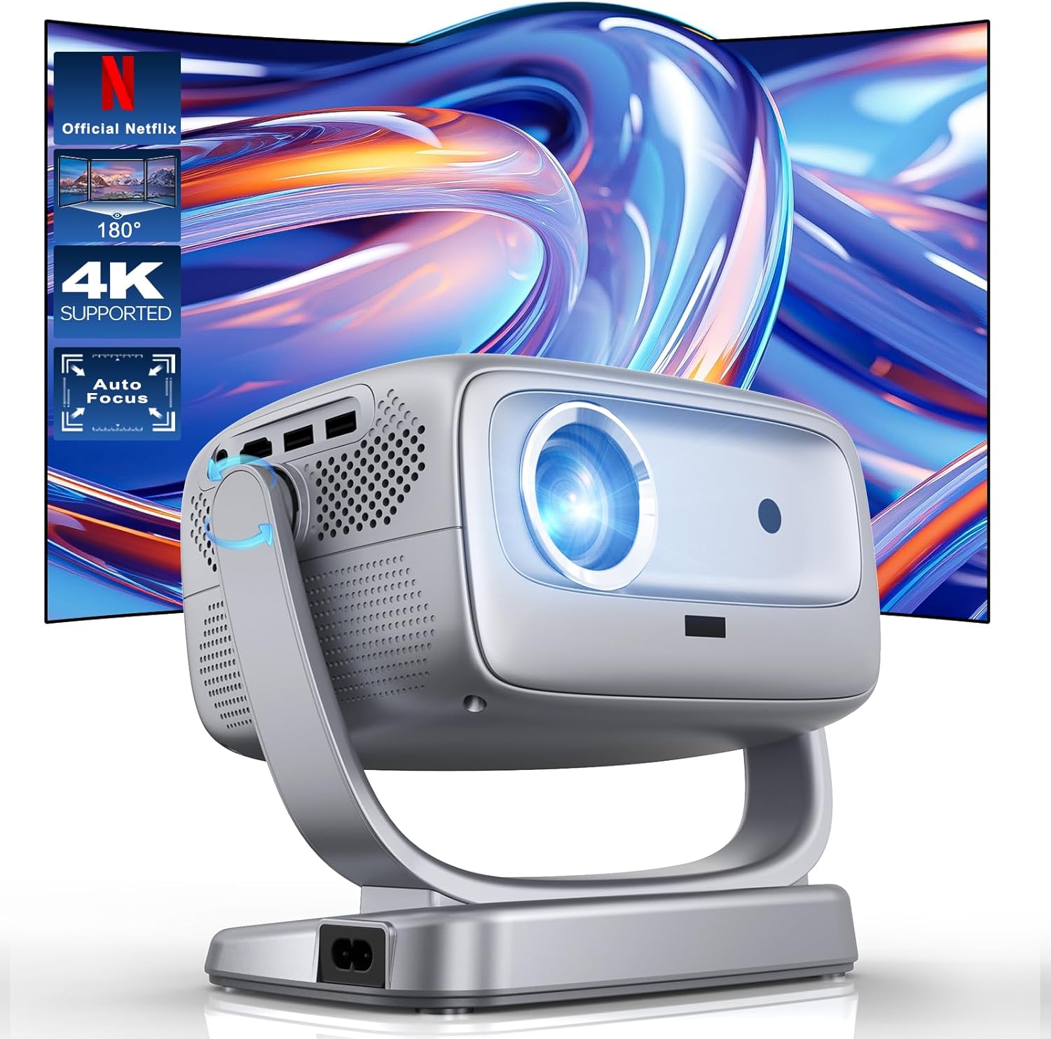COOLKANGAROO Smart 4K Projector: WiFi, Bluetooth, Auto Focus, 3D Audio