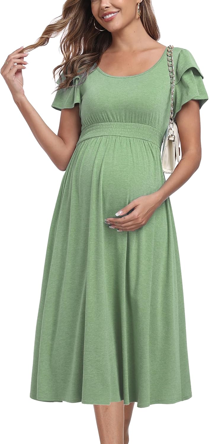 Ruffle Short Sleeve Maternity Dress for Baby Showers & More