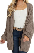 Women's Open Front Chunky Knit Lantern Sleeve Cardigan - Cozy