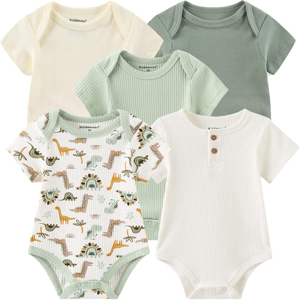 Kiddiezoom 5-Pack Unisex Cotton Baby Bodysuits - Perfect Baby Gift