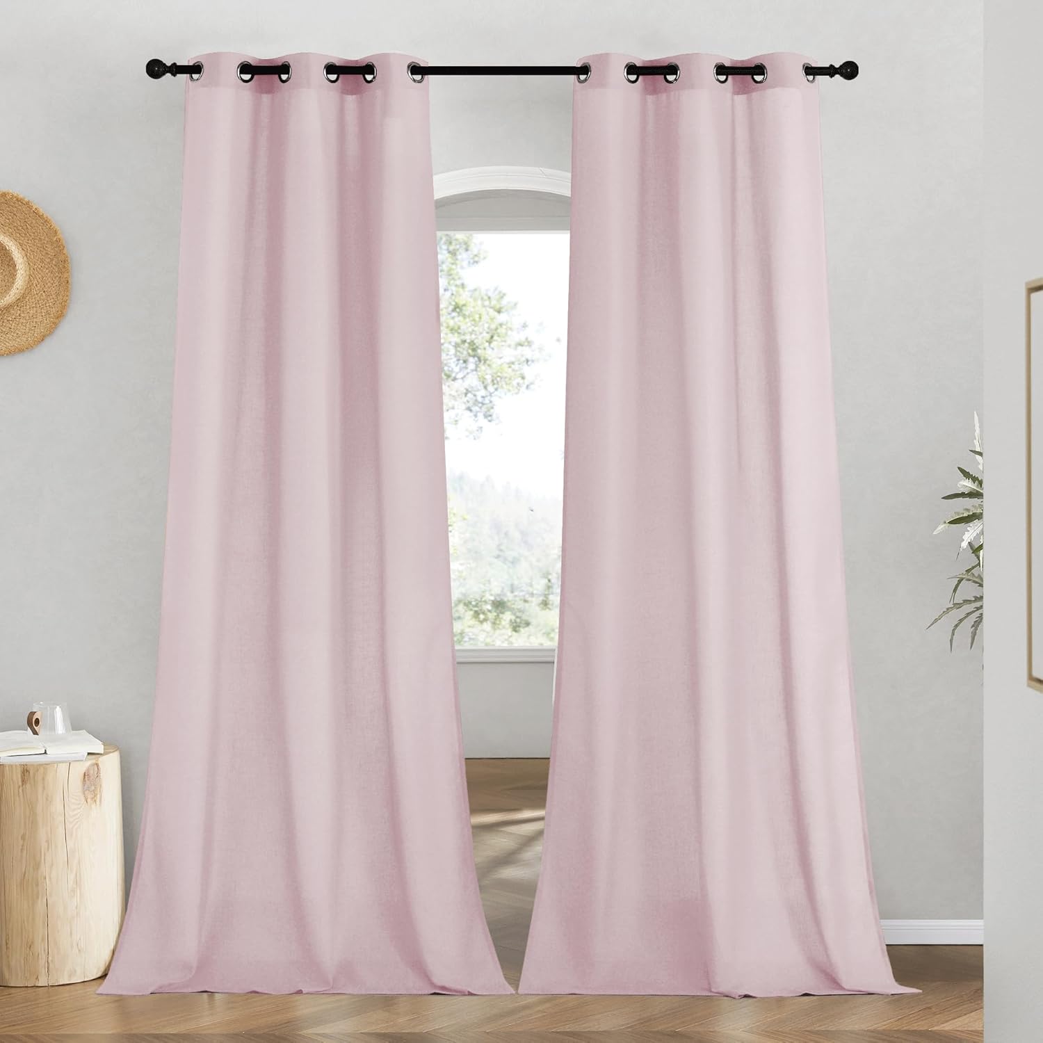 NICETOWN Blush Pink Linen Curtains for Kitchen and Bathroom