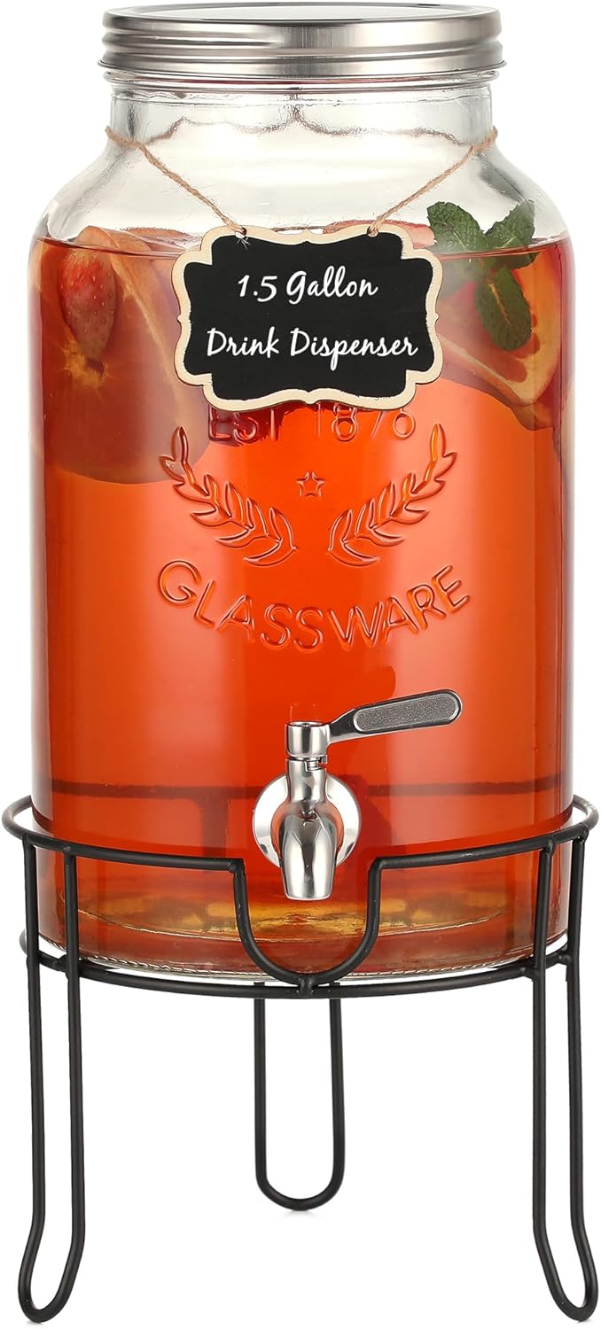 1.5 Gallon Glass Beverage Dispenser for Parties and Events