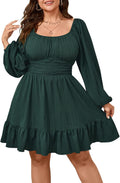 Plus Size Women's Dress with Long Lantern Sleeves and Ruffled Detail