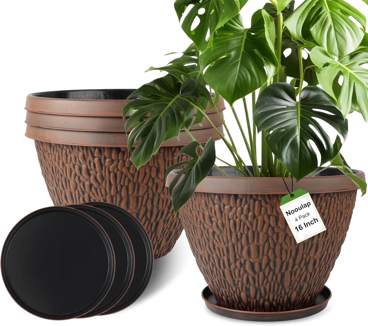 16 Inch Large Outdoor Plant Pot Set with Drainage Holes & Saucer