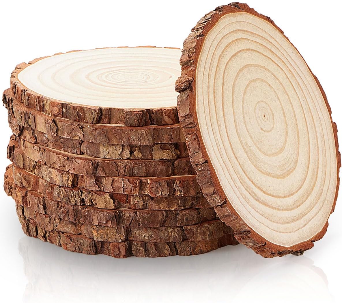 Set of 10 Natural Pine Wood Slices for Rustic Centerpieces