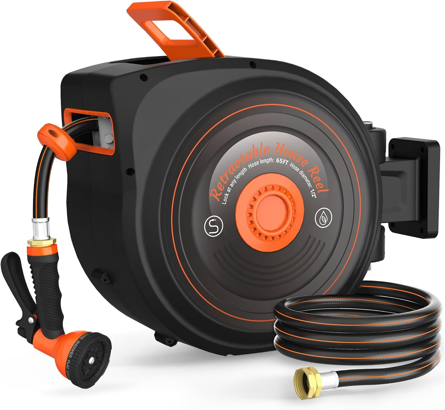 Retractable Garden Hose Reel 1/2 in x 65 ft with Auto-Rewind